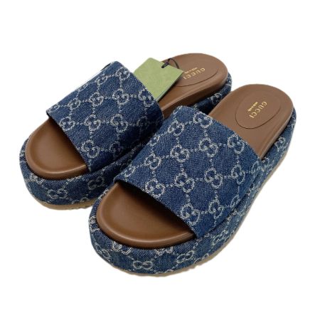  GUCCI グッチ GGデニム プラットフォームスライドサンダル 39（26cm相当） 623212 ブルー ミュール 箱・布袋有