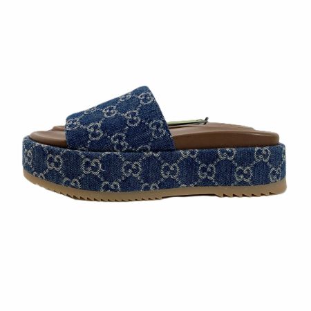 GUCCI グッチ GGデニム プラットフォームスライドサンダル 39（26cm相当） 623212 ブルー ミュール 箱・布袋有
