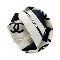 ☆☆ CHANEL シャネル ブロックチェック ココマーク ホワイト×ブラック スカーフ レディース Bランク