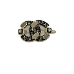 ◎◎ CHANEL シャネル ヘアクリップ　ゴールドトーン　ダブルCCロゴ ブラック×シルバー Bランク