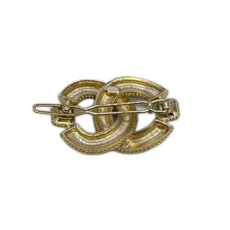  CHANEL シャネル ヘアクリップ　ゴールドトーン　ダブルCCロゴ ブラック×シルバー