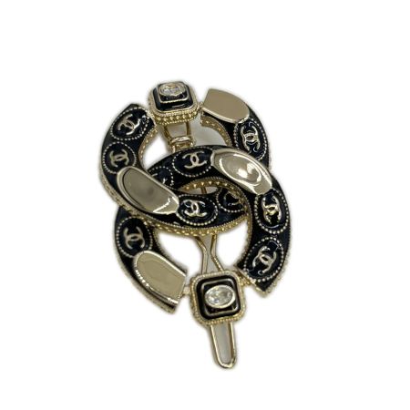 CHANEL シャネル ヘアクリップ　ゴールドトーン　ダブルCCロゴ ブラック×シルバー