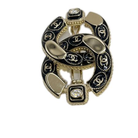  CHANEL シャネル ヘアクリップ　ゴールドトーン　ダブルCCロゴ ブラック×シルバー