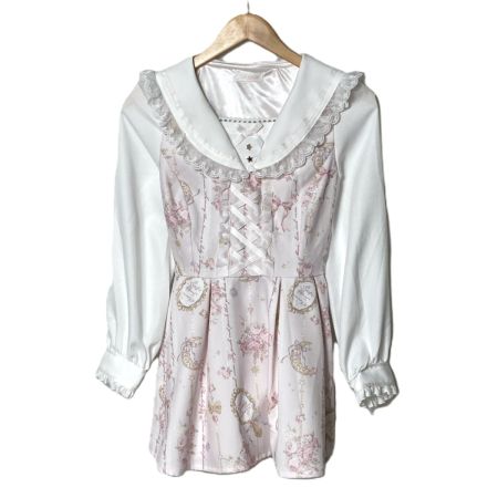  LIZ LISA リズリサ ジュエリー柄 セットアップ 上下セット size 0 351-6334-0 ライトピンク×ホワイト