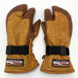 ☆☆ HESTRA へストラ スキーグローブ スリーフィンガー キャメル×ブラウン レザー サイズ 7 ユニセックス 冬山登山 Bランク