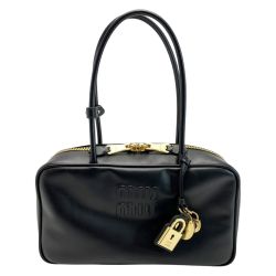 ☆☆ MIU MIU ハンドバッグ ミディアム ボー 5BB172 ブラック レザー レディース Bランク