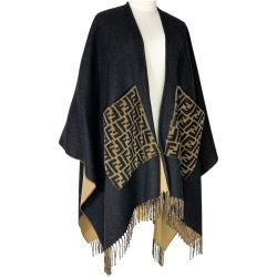 ☆☆ FENDI フェンディ ポンチョ ズッカ柄 FXX707 ブラック×ブラウン レディース Bランク