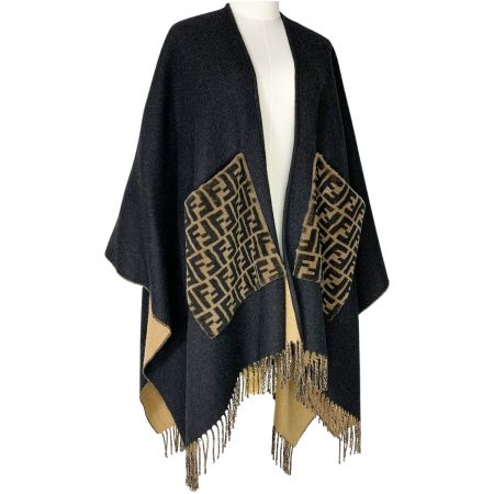  FENDI フェンディ ポンチョ ズッカ柄 FXX707 ブラック×ブラウン レディース