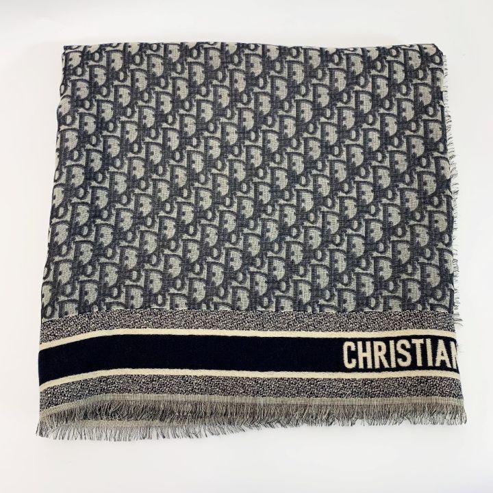 Christian Dior　クリスチャンディオール　ショール　シルク　ウール DIOR☆》ショール ディオール オブリーク ウール・シルク・コットン