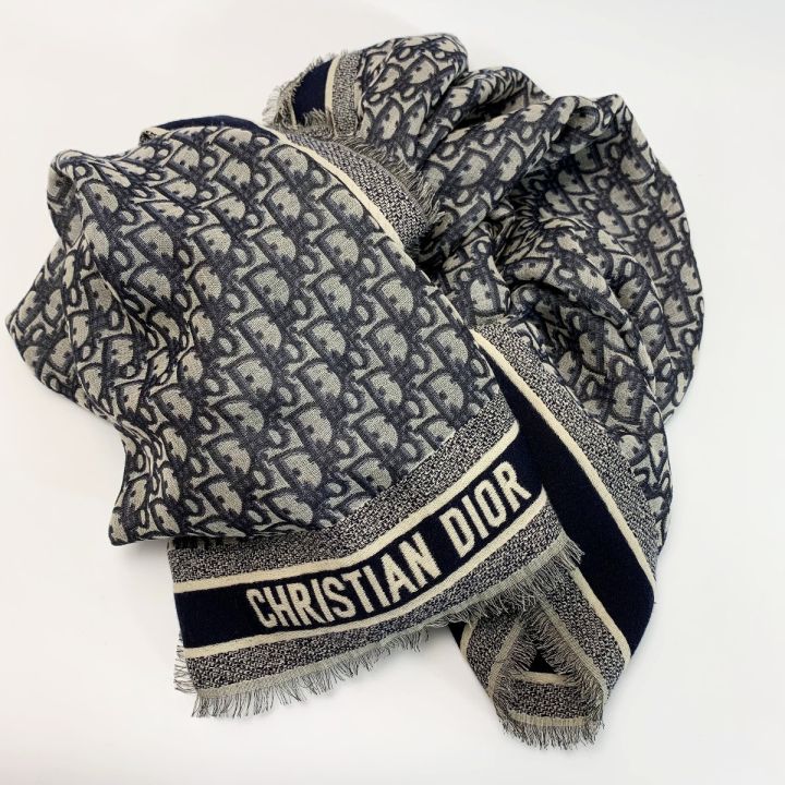 Christian Dior シルクストール ブラック・シルバー Double-Sided CD Icon Scarf Black and Gray Silk | DIOR