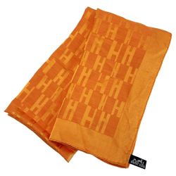 ☆☆ HERMES エルメス 大判ストール スカーフ H柄 オレンジ レディース Bランク