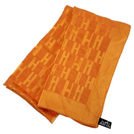  HERMES エルメス 大判ストール スカーフ H柄 オレンジ レディース