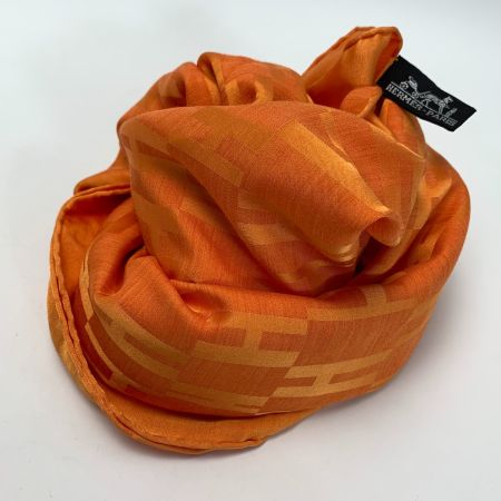 HERMES エルメス 大判ストール スカーフ H柄 オレンジ レディース
