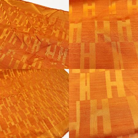  HERMES エルメス 大判ストール スカーフ H柄 オレンジ レディース