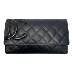 ☆☆ CHANEL シャネル カンボン 3つ折り長財布  A46645 ブラック×ネオンピンク レディース Bランク