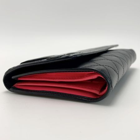  CHANEL シャネル カンボン 3つ折り長財布  A46645 ブラック×ネオンピンク レディース