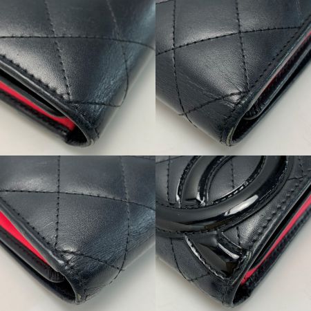  CHANEL シャネル カンボン 3つ折り長財布  A46645 ブラック×ネオンピンク レディース