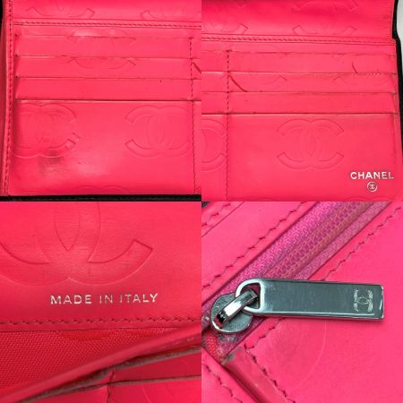  CHANEL シャネル カンボン 3つ折り長財布  A46645 ブラック×ネオンピンク レディース