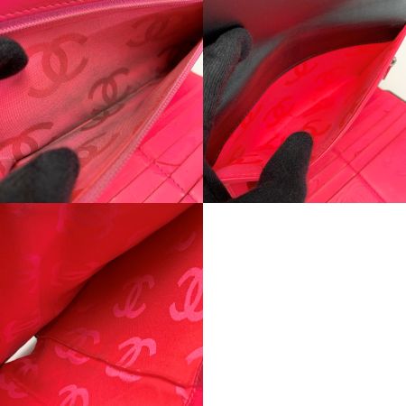  CHANEL シャネル カンボン 3つ折り長財布  A46645 ブラック×ネオンピンク レディース