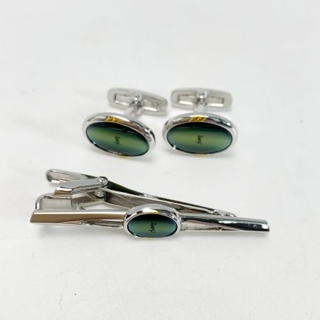  Yves Saint Laurent イブサンローラン シェルカフリンクス & ネクタイピン グリーン ステンレス 箱付