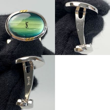  Yves Saint Laurent イブサンローラン シェルカフリンクス & ネクタイピン グリーン ステンレス 箱付