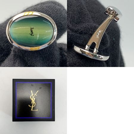  Yves Saint Laurent イブサンローラン シェルカフリンクス & ネクタイピン グリーン ステンレス 箱付