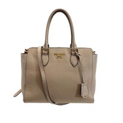 PRADA サフィアーノ 2WAYバッグ 1BA227 ベージュ トラップ付 Cランク