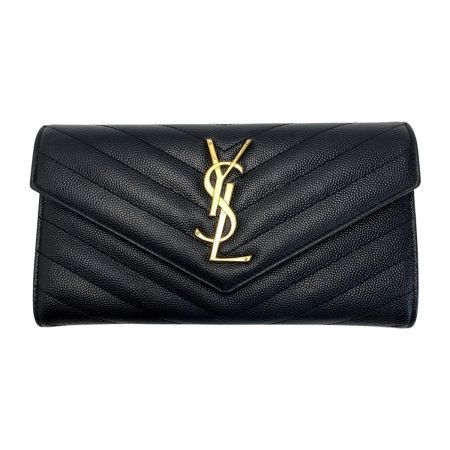  Yves Saint Laurent イブサンローラン Vステッチ CFP372264 ブラック 長財布  レディース