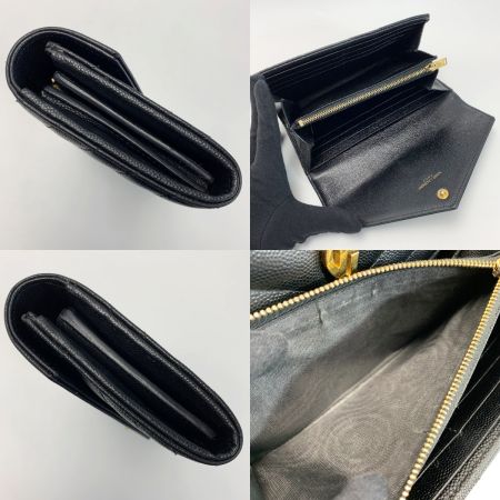  Yves Saint Laurent イブサンローラン Vステッチ CFP372264 ブラック 長財布  レディース