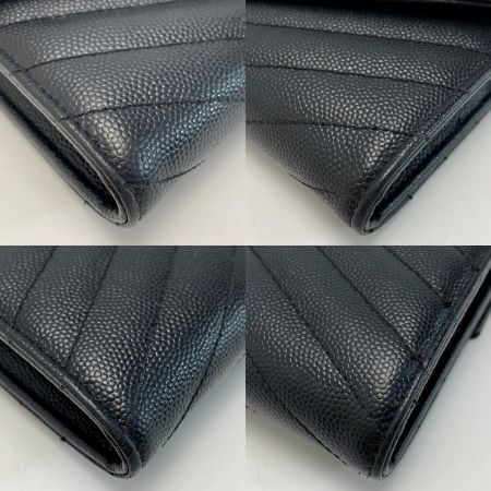  Yves Saint Laurent イブサンローラン Vステッチ CFP372264 ブラック 長財布  レディース