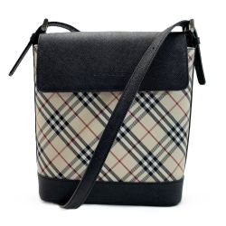 ☆☆ BURBERRY バーバリー ショルダーバッグ ブラック×ホワイト チェック柄 レディース Bランク