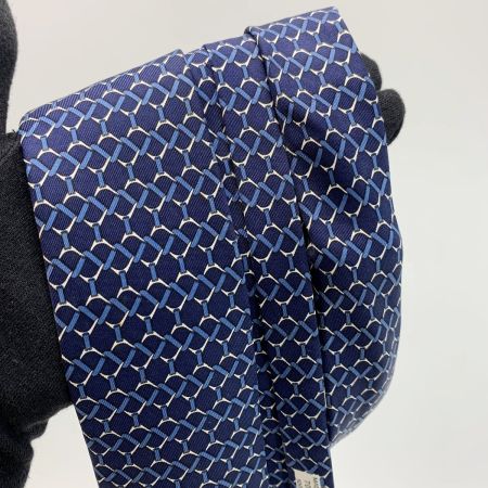  HERMES エルメス シルクネクタイ ネイビー シルク100％