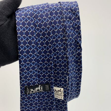  HERMES エルメス シルクネクタイ ネイビー シルク100％