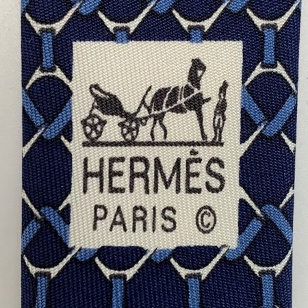  HERMES エルメス シルクネクタイ ネイビー シルク100％