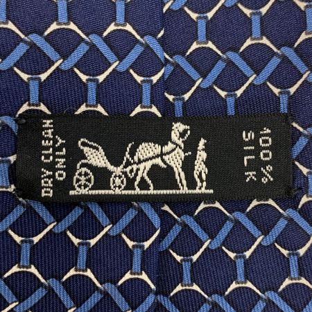  HERMES エルメス シルクネクタイ ネイビー シルク100％