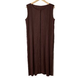 ☆☆ ISSEY MIYAKE イッセイミヤケ PLEATS PLEASE ノースリーブワンピース PP23-JH148 ブラウン系 サイズ 4 レディース Bランク