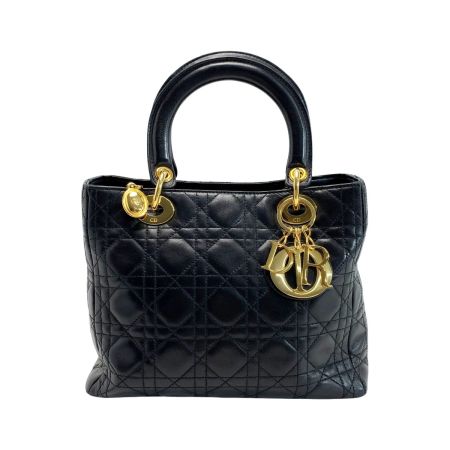  Christian Dior クリスチャンディオール レディディオール カナージュ ラムスキン ブラック G金具 ハンドバッグ 