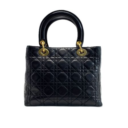  Christian Dior クリスチャンディオール レディディオール カナージュ ラムスキン ブラック G金具 ハンドバッグ 