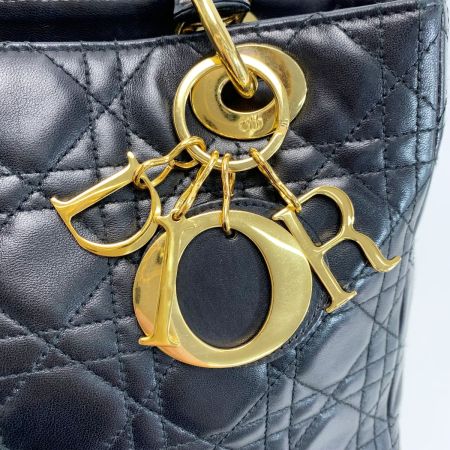  Christian Dior クリスチャンディオール レディディオール カナージュ ラムスキン ブラック G金具 ハンドバッグ 