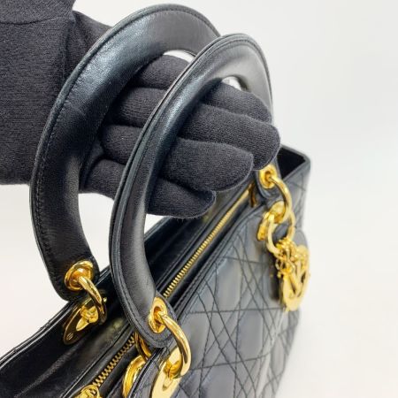  Christian Dior クリスチャンディオール レディディオール カナージュ ラムスキン ブラック G金具 ハンドバッグ 