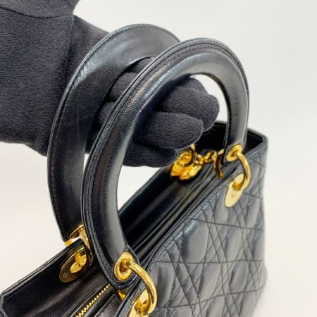  Christian Dior クリスチャンディオール レディディオール カナージュ ラムスキン ブラック G金具 ハンドバッグ 