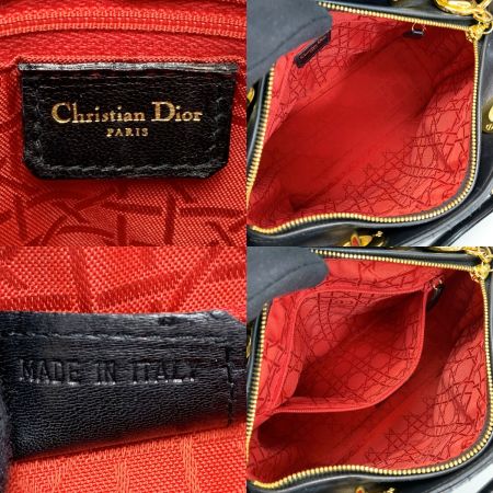  Christian Dior クリスチャンディオール レディディオール カナージュ ラムスキン ブラック G金具 ハンドバッグ 