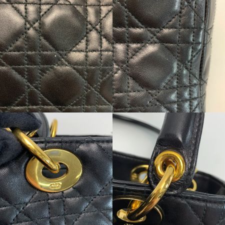  Christian Dior クリスチャンディオール レディディオール カナージュ ラムスキン ブラック G金具 ハンドバッグ 