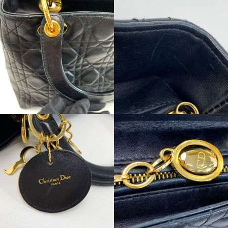  Christian Dior クリスチャンディオール レディディオール カナージュ ラムスキン ブラック G金具 ハンドバッグ 