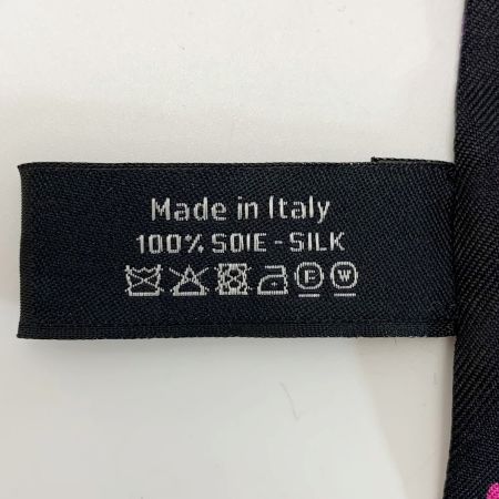  CHANEL シャネル ヘアバンド 細いスカーフ ツイリー ブラック×ピンク シルク100％