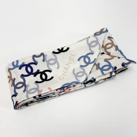  CHANEL シャネル ヘアバンド 細いスカーフ ツイリー ホワイト シルク100％
