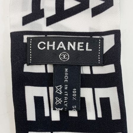  CHANEL シャネル ヘアバンド 細いスカーフ ツイリー ブラック×ホワイト シルク100％