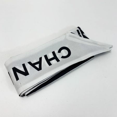  CHANEL シャネル ヘアバンド 細いスカーフ ツイリー ホワイト×ブラック シルク100％