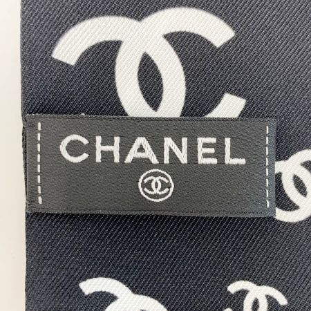  CHANEL シャネル ヘアバンド 細いスカーフ ツイリー ブラック×ホワイト シルク100％