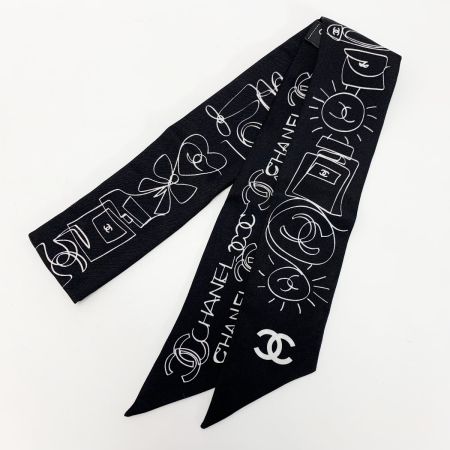  CHANEL シャネル ヘアバンド 細いスカーフ ツイリー ブラック シルク100％